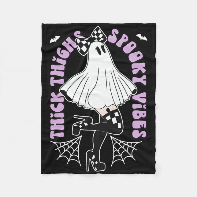 Thick Thighs Spooky Vibes Cute Ghost Halloween Ts Fleecefilt (Framsidan)