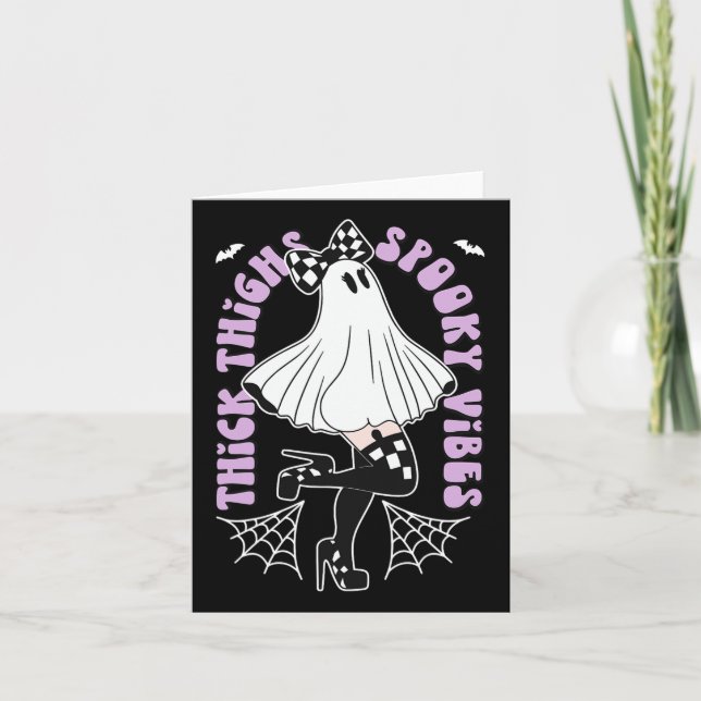 Thick Thighs Spooky Vibes Cute Ghost Halloween Ts Kort (Framsida)
