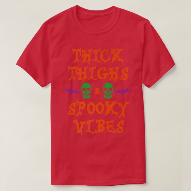 Thick Thighs Spooky Vibes Funny Halloween Premium T Shirt (Design framsida)