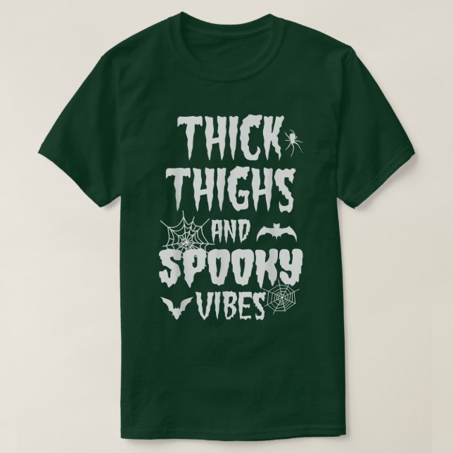 Thick Thighs Spooky Vibes Halloween Pumpkin Ghost T Shirt (Design framsida)