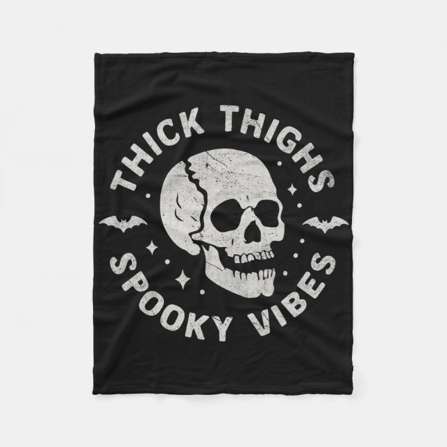 Thick Thighs Spooky Vibes Skull Funny Halloween Fleecefilt (Framsidan)