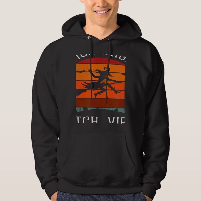 Thick Thighs Witch Vibes Halloween Hoodie (Framsida)