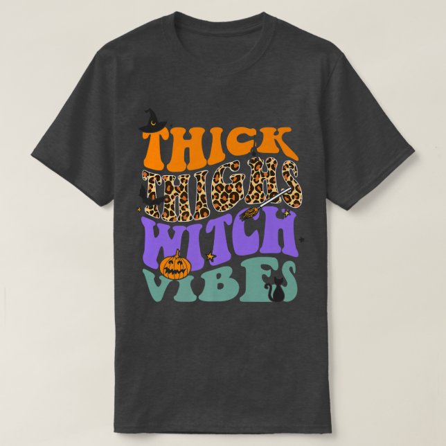 Thick Thighs Witch Vibes Leopard Pumpkin Witch Hat T Shirt (Design framsida)