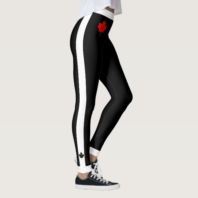 Thick Waistband Canada Maple Löv på Black & White Leggings (Höger)
