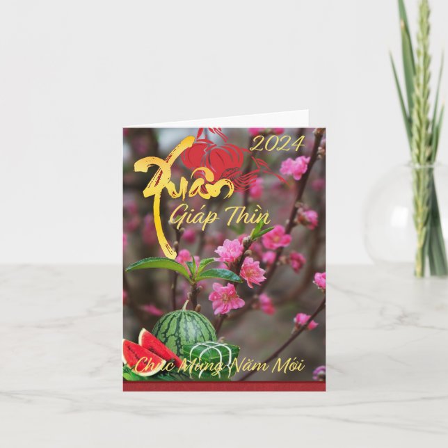 Thiep Tết Chúc Mừng Năm Mới Gott Nytt År 2024 Kort (Framsida)