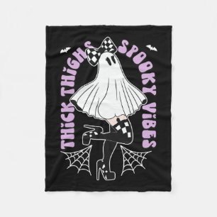 Thighs Spooky Vibes Cute Ghost Halloween Fladdermu Fleecefilt