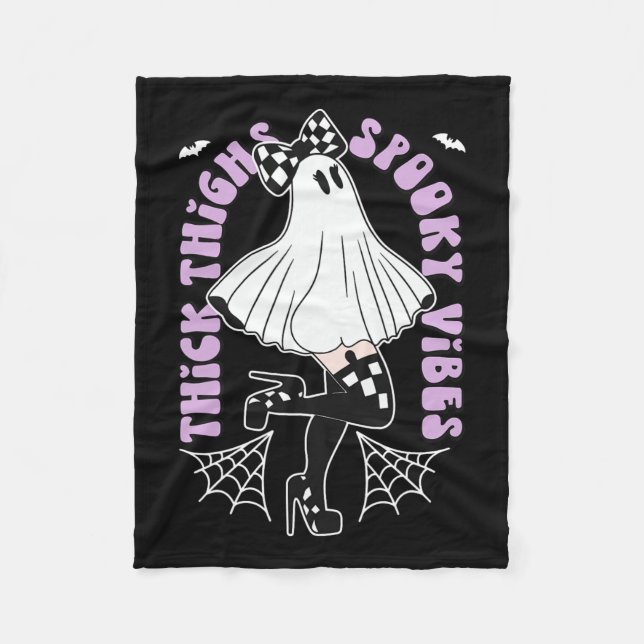 Thighs Spooky Vibes Cute Ghost Halloween Fladdermu Fleecefilt (Framsidan)