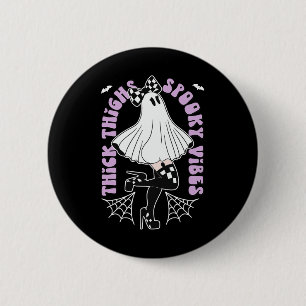 Thighs Spooky Vibes Cute Ghost Halloween Fladdermu Knapp