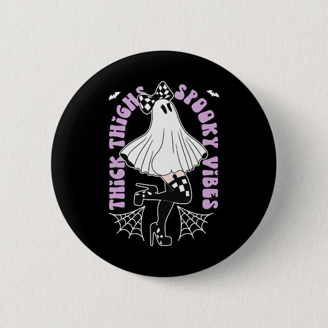 Thighs Spooky Vibes Cute Ghost Halloween Fladdermu Knapp (Framsida)