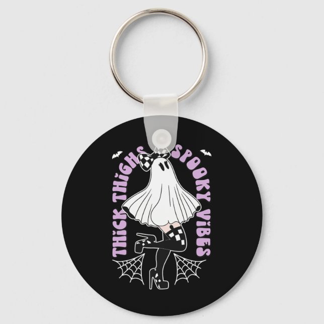 Thighs Spooky Vibes Cute Ghost Halloween Fladdermu Nyckelring (Framsida)