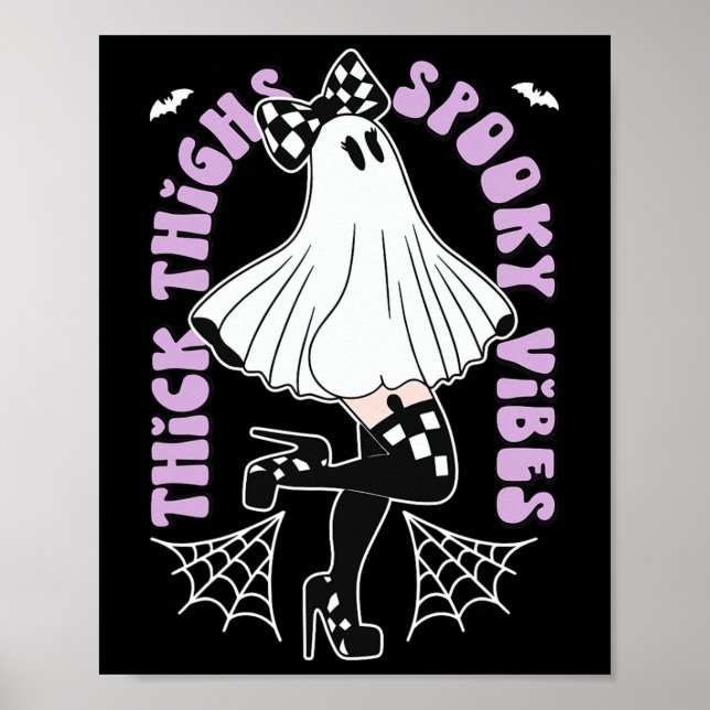 Thighs Spooky Vibes Cute Ghost Halloween Fladdermu Poster (Framsidan)