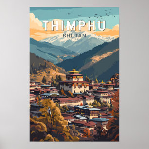 Thimphu Bhutan Illustration Resa Konst Vintage Poster