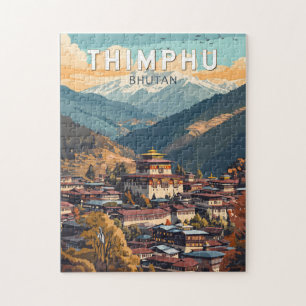 Thimphu Bhutan Illustration Travel Art Vintage Pussel