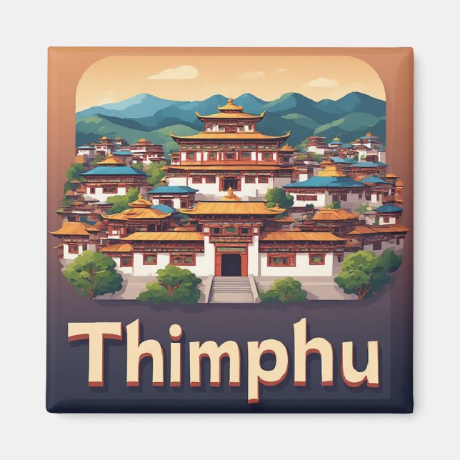 Thimphu Bhutan Stad Resa Present Minne 🗺️ Magnet (Framsidan)