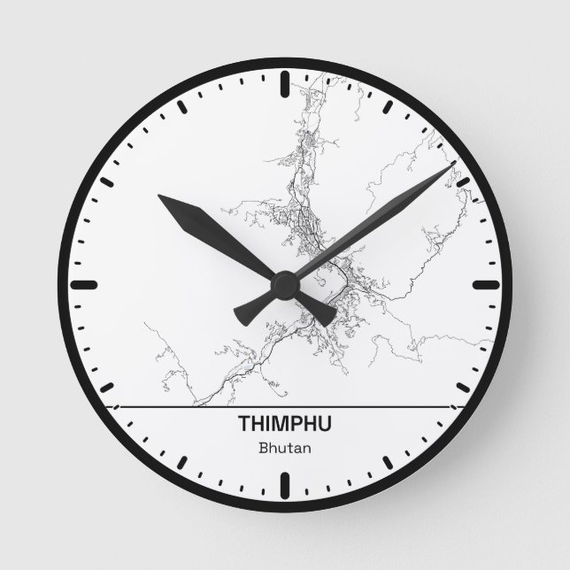 Thimphu Clock City Line Art Rund Klocka (Framsida)
