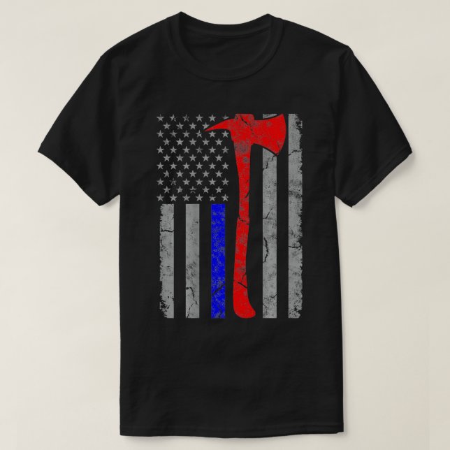 Thin Blue and Red Line Flagga Police Firefighter A T Shirt (Design framsida)