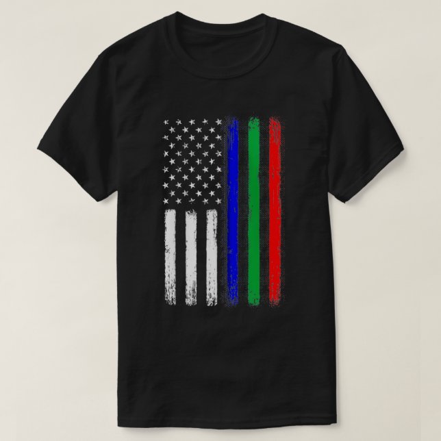 Thin Blue Grönt Red Line Flagga, Polisen Firefight T Shirt (Design framsida)