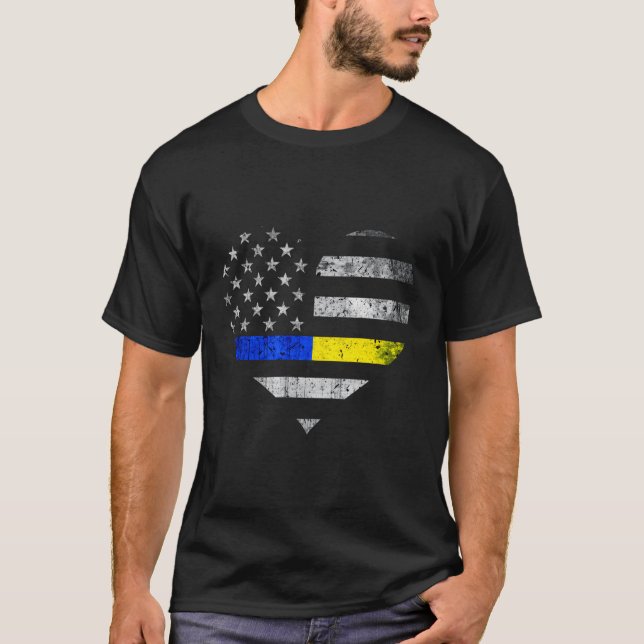 Thin Blue Guld Line Heart-polissändning T Shirt (Framsida)