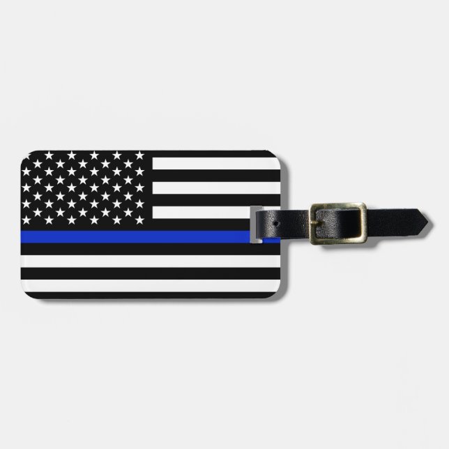 Thin Blue Line American Flagga Bagagebricka (Horisontell Framsida)