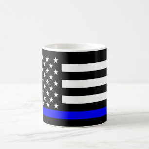 Thin Blue Line American Flagga Black and White Kaffemugg