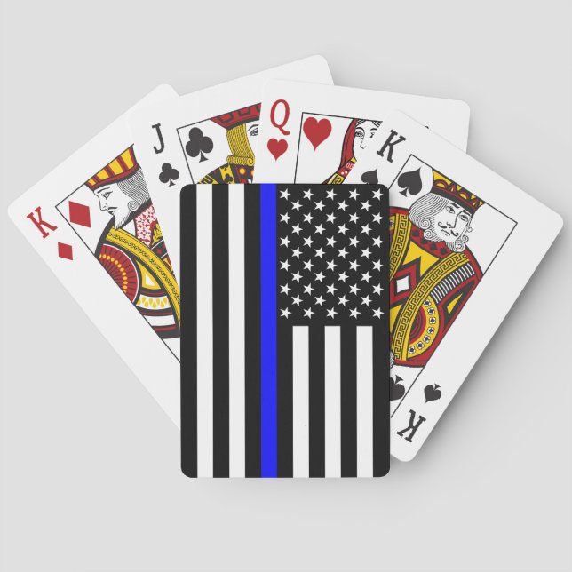Thin Blue Line American Flagga Black and White Spel Kort (Baksidan)