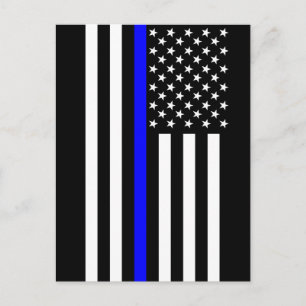 Thin Blue Line American Flagga Black and White Vykort