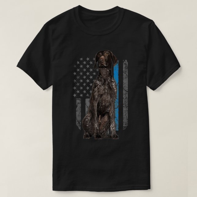Thin Blue Line American Flagga German Pointer Poli T Shirt (Design framsida)