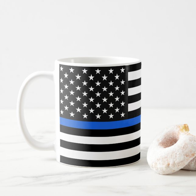 Thin Blue Line American Flagga Kaffemugg (Med munk)