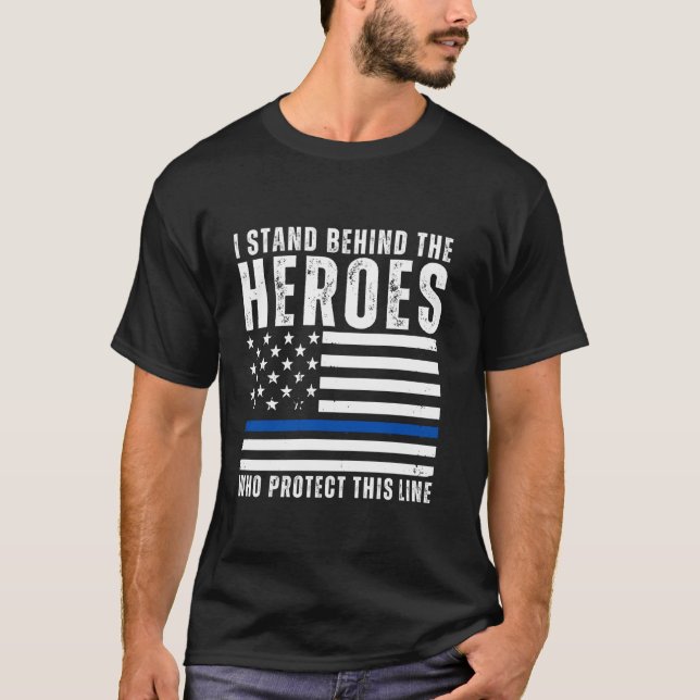 Thin Blue Line American Flagga Police Support Blu  T Shirt (Framsida)