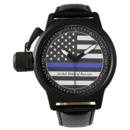 Thin Blue Line & American Flagga Police / USA Hebr Armbandsur