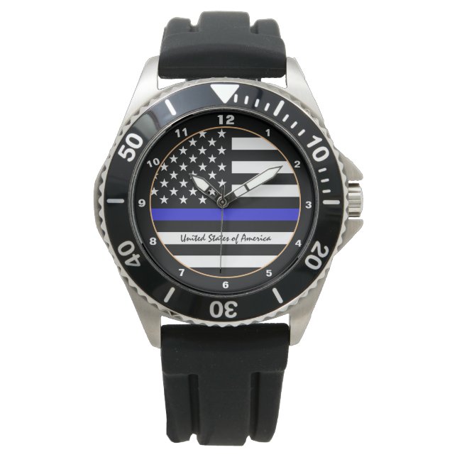 Thin Blue Line & American Flagga Police / USA offi Armbandsur (Framsida)