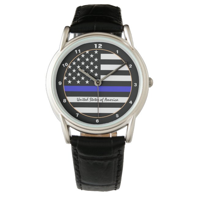 Thin Blue Line & American Flagga Police / USA offi Armbandsur (Framsida)