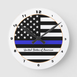 Thin Blue Line & American Flagga Police / USA offi Rund Klocka