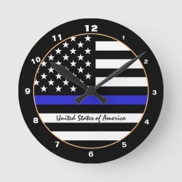 Thin Blue Line & American Flagga Police / USA offi Rund Klocka