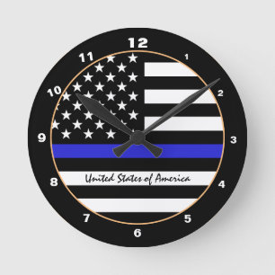 Thin Blue Line & American Flagga Police / USA offi Rund Klocka