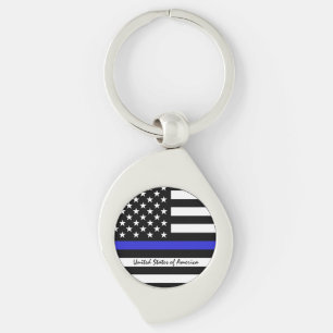 Thin Blue Line & American Flagga Police / USA offi Swirl Silverfärgad Nyckelring