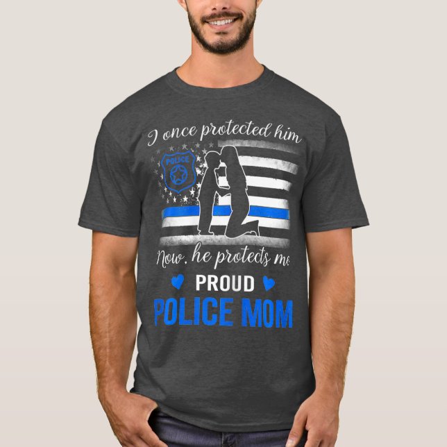 Thin Blue Line American Flagga Proud Police Mamma T Shirt (Framsida)