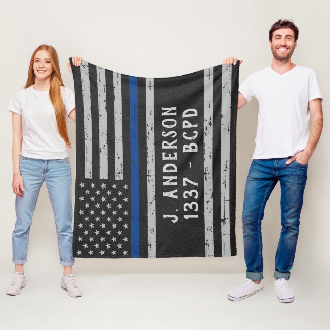 Thin Blue Line - American Flagga USA Blue - Police Fleecefilt (På plats)