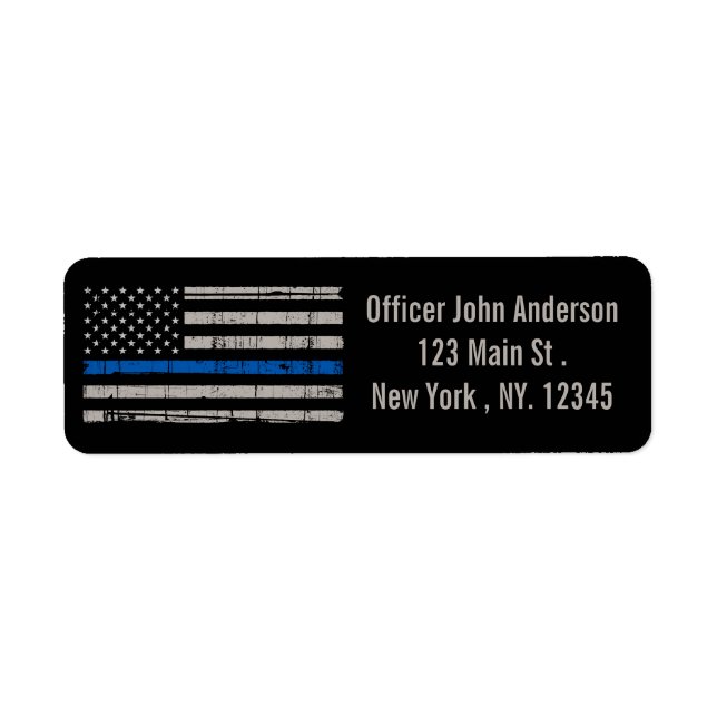 Thin Blue Line - American Flagga USA Blue - Police Returadress Etikett (Framsidan)