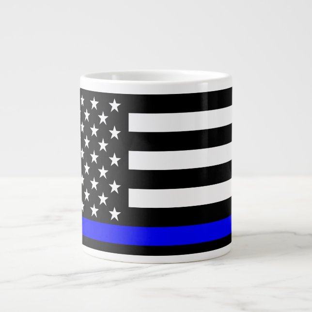 Thin Blue Line Black and White US-flagga Jumbo Mugg (Framsidan)