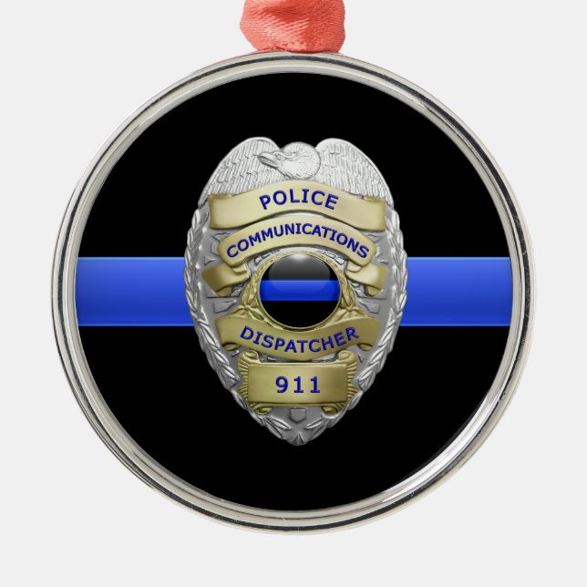 Thin Blue Line Dispatcher Badge Metall Ornament (Framsidan)
