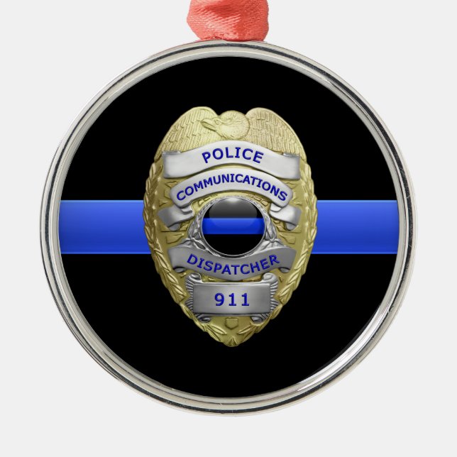 Thin Blue Line Dispatcher Badge Metall Ornament (Framsidan)