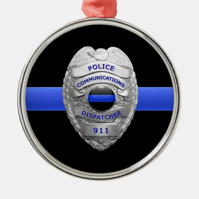 Thin Blue Line Dispatcher Badge Metall Ornament (Framsidan)