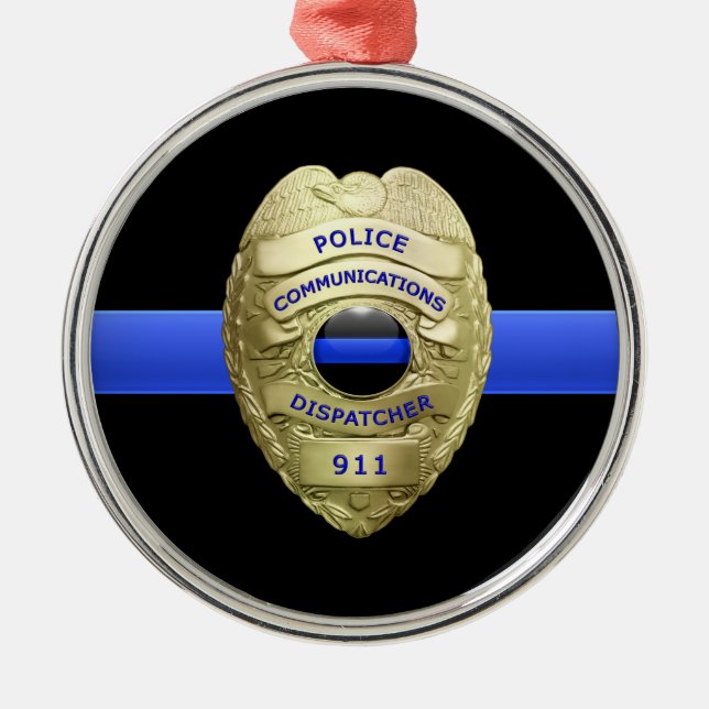 Thin Blue Line Dispatcher Badge Metall Ornament (Framsidan)