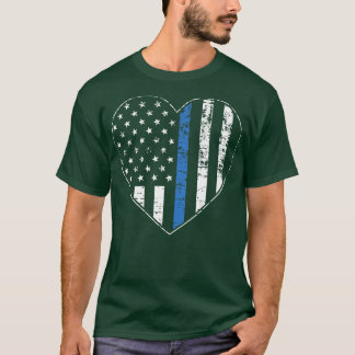 Thin Blue Line Distress American Flagga Heart T Shirt