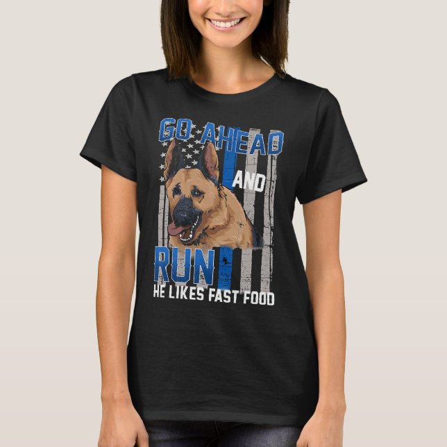 Thin Blue Line Flag Police Dog German Shepherd K 9 T Shirt (Framsida)