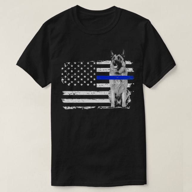 Thin Blue Line Flagga German Shepherd K9 Police De T Shirt (Design framsida)