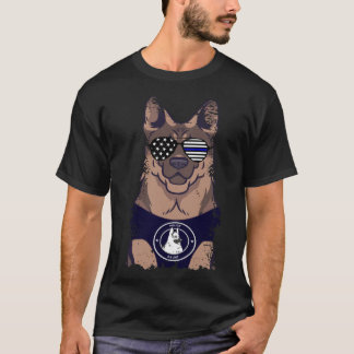 Thin Blue Line Flagga German Shepherd Police Hund T Shirt