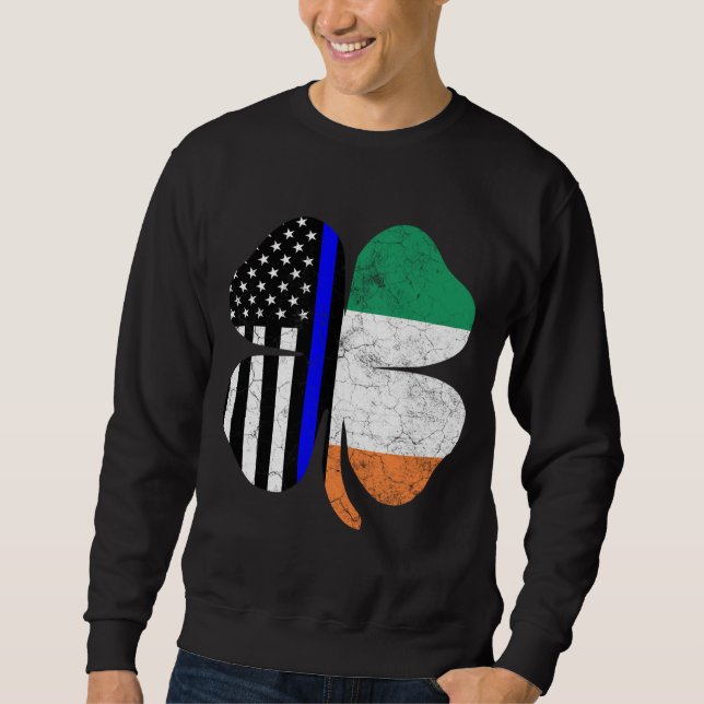 Thin Blue Line Flagga Irish American St patricks d Lång Ärmad Tröja (Framsida)