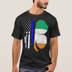 Thin Blue Line Flagga Irish American St Patricks T Shirt